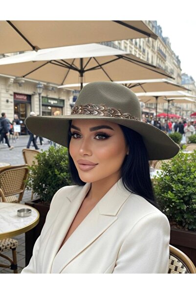 sf collection Boho Elegant Women's Wide Brim Felt Hat with Feather Accessories