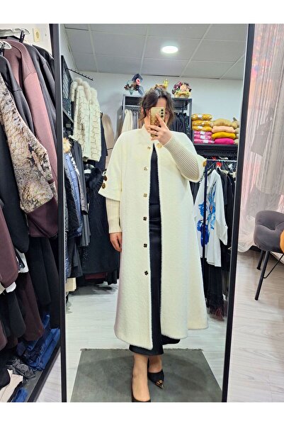 Ayşen Butik Büyük Beden Kürk - Ekru