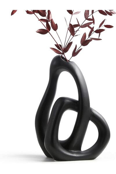 KASTWAVE Modern Ceramic Flower Vase - Boho Chic (Black)