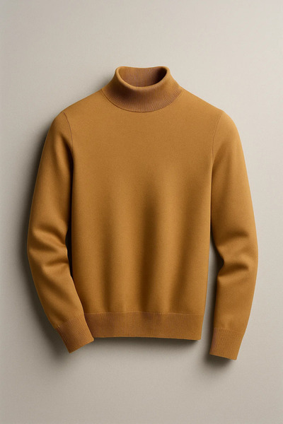 COMBİNE MİCHAİL Men's Basic Casual Brown High Neck Knit Sweater