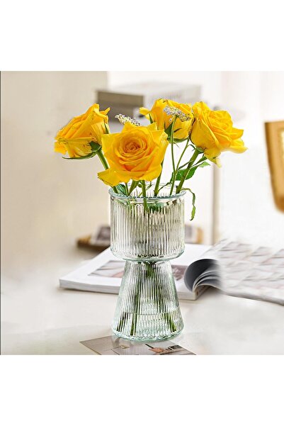 NALACAL Glass Vase for Flowers - Modern Ribbed Vase for Home Decor (Clear)