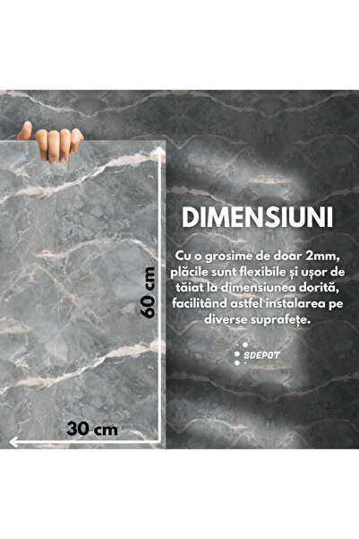 SDEPOT Set of 40 S DEPOT® wallpaper tiles, 2mm thickness, dimensions 30x60cm, marble imitation, gray