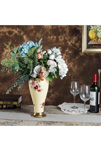 fanquare 12" Gold Floral Porcelain Vase for Home Decor (15 x 15 x 29.5 cm)