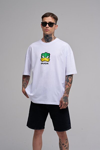 Machinist Unisex Oversized Duck Printed Cotton T-Shirt White