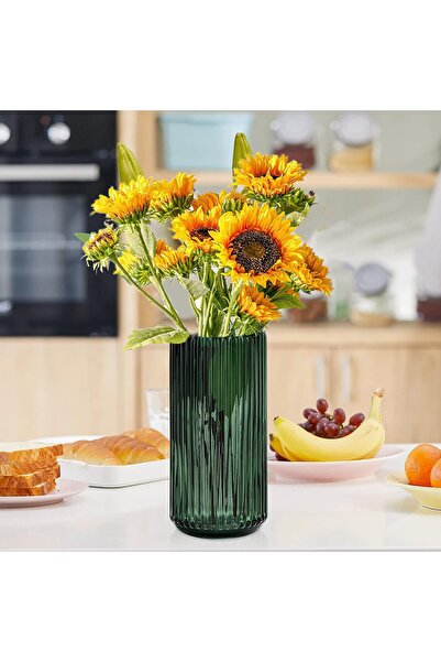 LENND Flower Vase 20cm Green Thickened Hand-Blown Glass - Round Vintage Striped