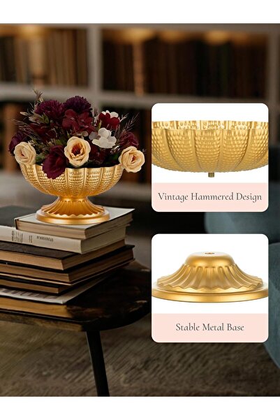 Inweder Vintage Gold Compote Bowl Vases: 2 Pcs Trumpet Vase Urns for Centerpieces, Party & Event Decor