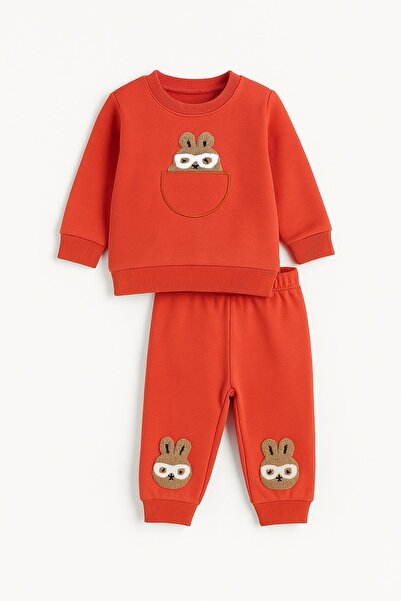 dinamik çocuk Girl baby cute rabbit embroidered long sleeve 2-piece bottom top baby set with glasses %100 cotton 6-9-12-18 months