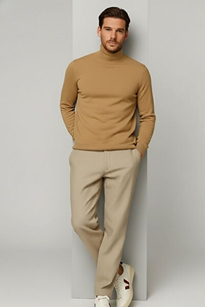 COMBİNE MİCHAİL Men's Winter Brown Half Fisherman Knit Sweater