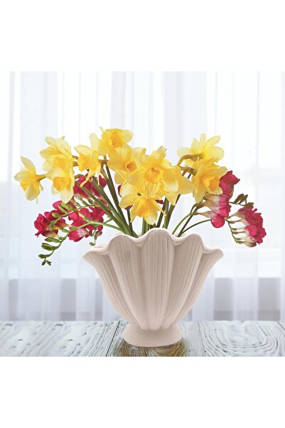 NALACAL White Ceramic Vase, Minimalist Shell Shaped, Living Room Decor