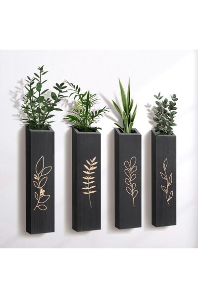 EXCEFORE Wood Wall Planter 4 Pack, Farmhouse Indoor Pocket Wall Vases, Rustic Pine (Black)