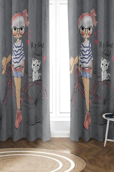 Dolce Mariee Girl Figured Double Wing Children's Room Background Curtain Set ...