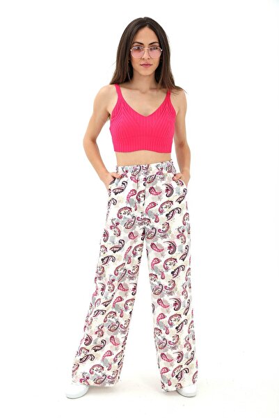 VELİZADE Μοντέλο άνεσης με ψηλή μέση, φαρδιά μπατζάκια, ελαστική μέση, με σχέ...