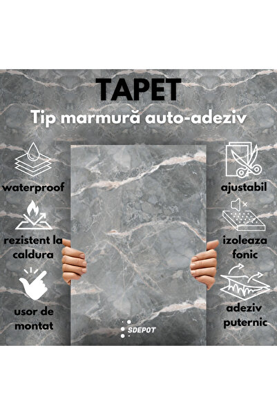 SDEPOT Set of 10 S DEPOT® wallpaper tiles, 2mm thickness, dimensions 30x60cm, marble imitation, gray