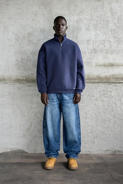 Machinist Мъжка базова блуза с висока яка, тъмно синя