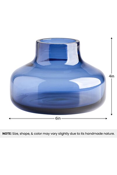 Torre & Tagus Solid Color Round Art Glass Vase for Flowers - 4" Tall, Clear Blue