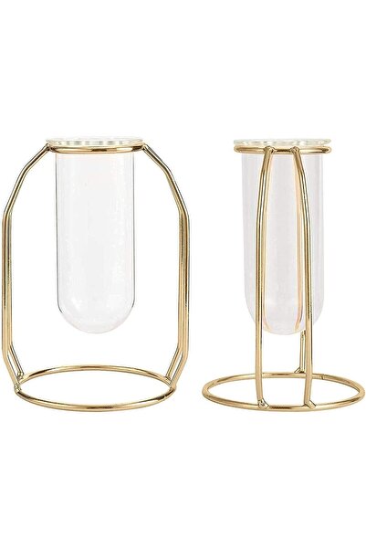 Khazna Glass Flower Vase with Gold Metal Frame – Test Tube Vase