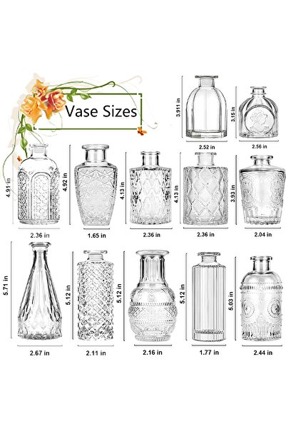Generic Glass Flower Vase 12-Pack Small Bud Vases Set (Clear)