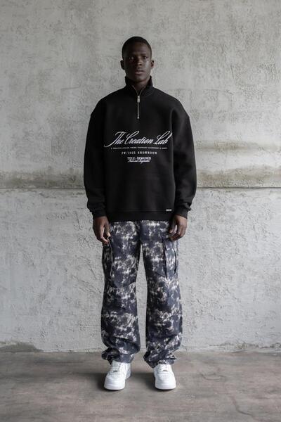 Machinist Men's Printed Embroidered High Collar Sweatshirt Black