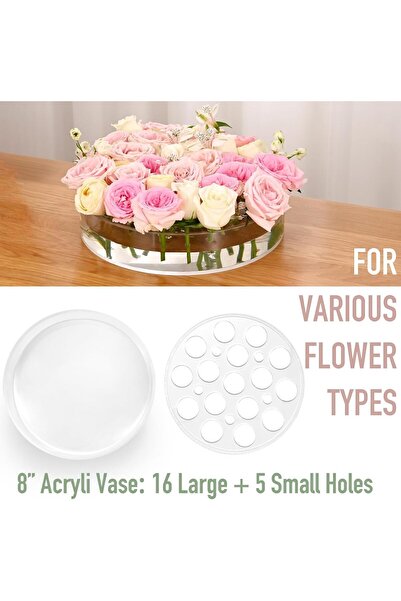 TERRIFI Clear Circular Leak-Proof Acrylic Low Round Vase (16+5 Holes)