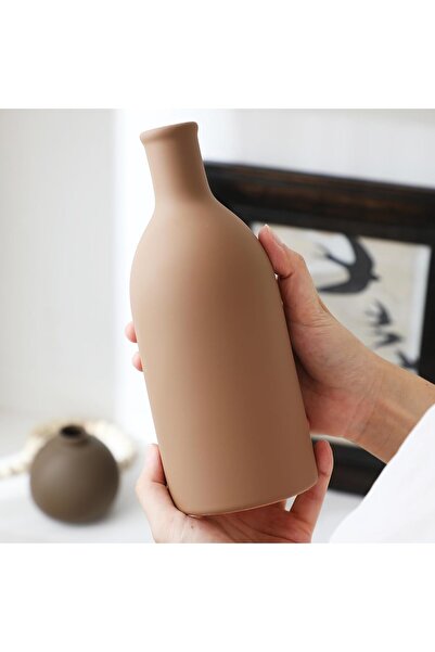 Heifgott Ceramic Vase Set of 3 - Rustic Farmhouse Decorative Pottery Vases for Pampas Grass, Brown