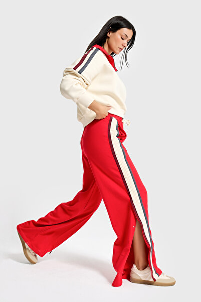 it's basic Γυναικείο κόκκινο μπεζ w5-105 Φούτερ Φούτερ Παντελόνι Σετ Σχεδιαστικό Σετ 2 τεμαχίων