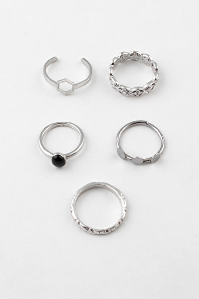 Sortie Aksesuar طقم خواتم قابلة لتعديل الطول مع تصميم دائري ومينا أسود وشكل م...