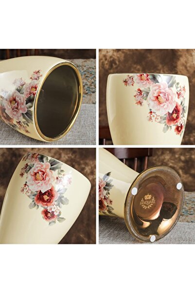 fanquare 12" Gold Floral Porcelain Vase for Home Decor (15 x 15 x 29.5 cm)