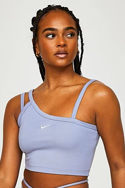 Nike Îmbrăcăminte sportivă de zi cu zi, maiou crop asimetric pentru femei, maiou crop cu bretele pentru femei, liliac
