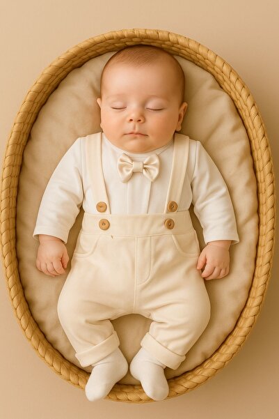 Minytrendy Baby Boy Belted Bow Tie Suspender Trousers Bodysuit Shirt Mevlüt B...