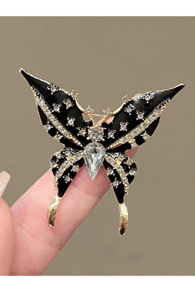 justchique Black butterfly brooch with crystals – Statement elegance