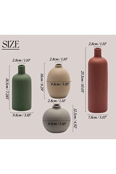 VaseTopia Ceramic Vase Set of 4 - Minimalist Boho Home Decor (Red/Green/Dark Brown/Grey)