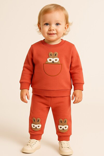 dinamik çocuk Girl baby cute rabbit embroidered long sleeve 2-piece bottom top baby set with glasses %100 cotton 6-9-12-18 months