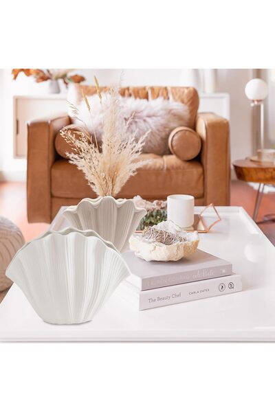 NALACAL White Ceramic Vase, Minimalist Shell Shaped, Living Room Decor
