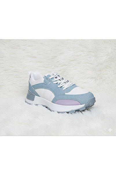 Lambırlent Beyaz Mavi Lila Cilt Kadın Spor Ayakkabı