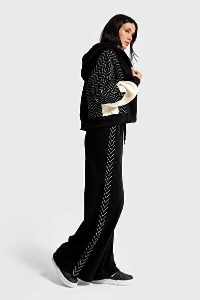 it's basic Γυναικείο Μαύρο Φούτερ με κουκούλα w5-1 Φλις Φούτερ Φούτερ Σετ 2 τεμαχίων Συνδυασμένο Υφασμάτινο Σετ Σχεδιαστικό