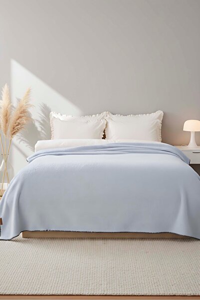 Rivaİstanbul Light Gray Valencia Sherpa Double Plush Blanket