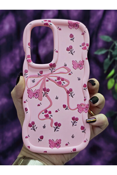 Magic Ring Redmi 15 Uyumlu Kelebek Kurdele ve Çiçek Desenli Pembe Telefon Kılıfı