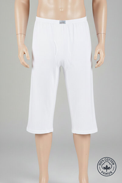 Altınay Men's 100% Cotton White Long Underwear Knee Length Boxer Shorts - 2630