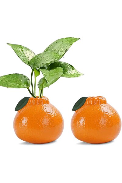 BIGTHREE Ceramic Tangerine Vases, Set of 2, Orange