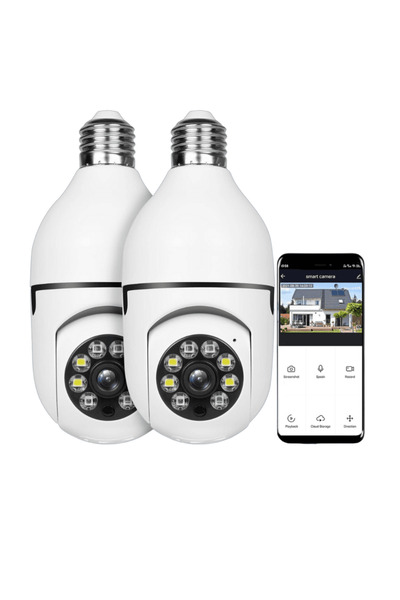OferteTop Set of Two Full HD Bulb Cameras, With Wi-Fi, Motion Sensor And Phone App