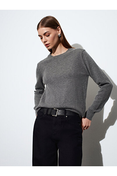 Dilvin 10847 100% Cashmere Crew Neck Sweater-Smoked M.