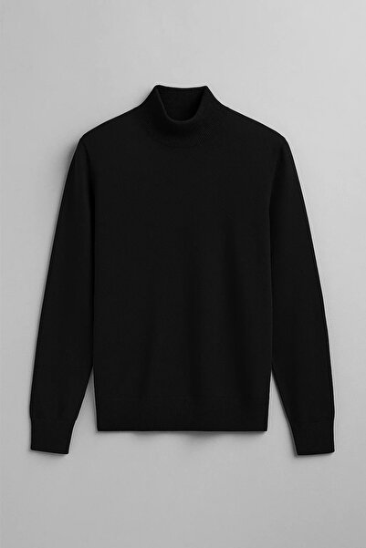 COMBİNE MİCHAİL Men's Basic Loose Black High Neck Knit Sweater