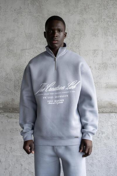 Machinist Men's Printed Embroidered High Collar Sweatshirt Blue-Smoke