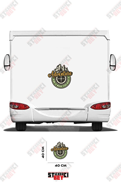 STİCKERCI BEY ملصق كارافان مطبوع عليه عبارة 'مغامرة' وصورة جبل وبوصلة