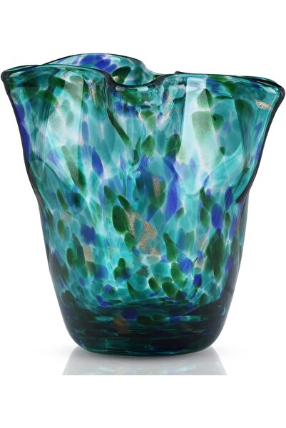 DOVDOV مزهرية بتلات زجاجية منفوخة - فوهة واسعة، ديكور منزلي عصري