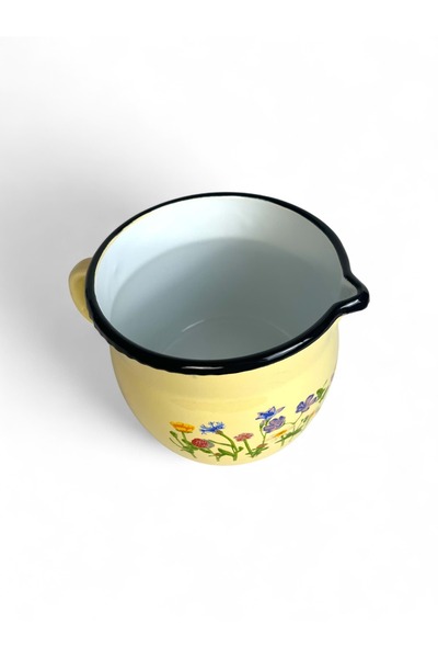 Emailul Medias Domed enamel mug, 14 cm, with spout and handle, popcorn pattern