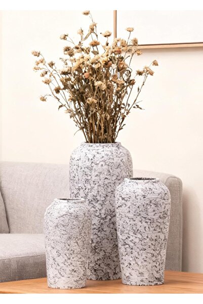VaseTopia Ceramic Flower Vase Set of 3, Modern Boho Home Decor (17 Black-White)