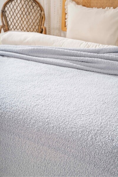 Rivaİstanbul Light Gray Valencia Sherpa Double Plush Blanket