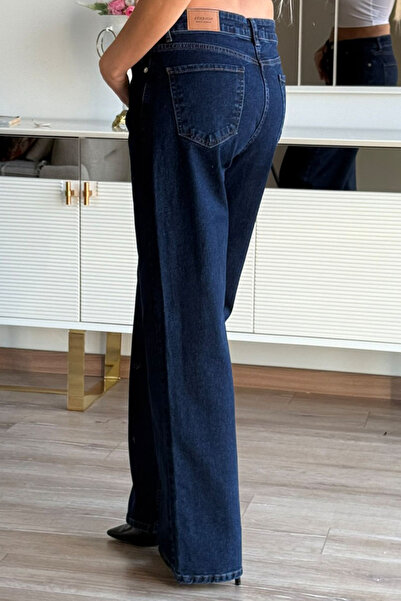 CİDDE Pantaloni de damă talie înaltă material elastic cu picioare largi, model Palazzo, blugi din denim