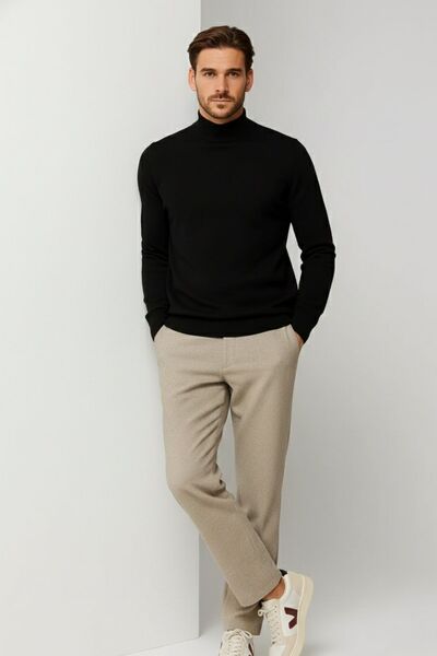 COMBİNE MİCHAİL Men's Winter Black Half Fisherman Knit Sweater